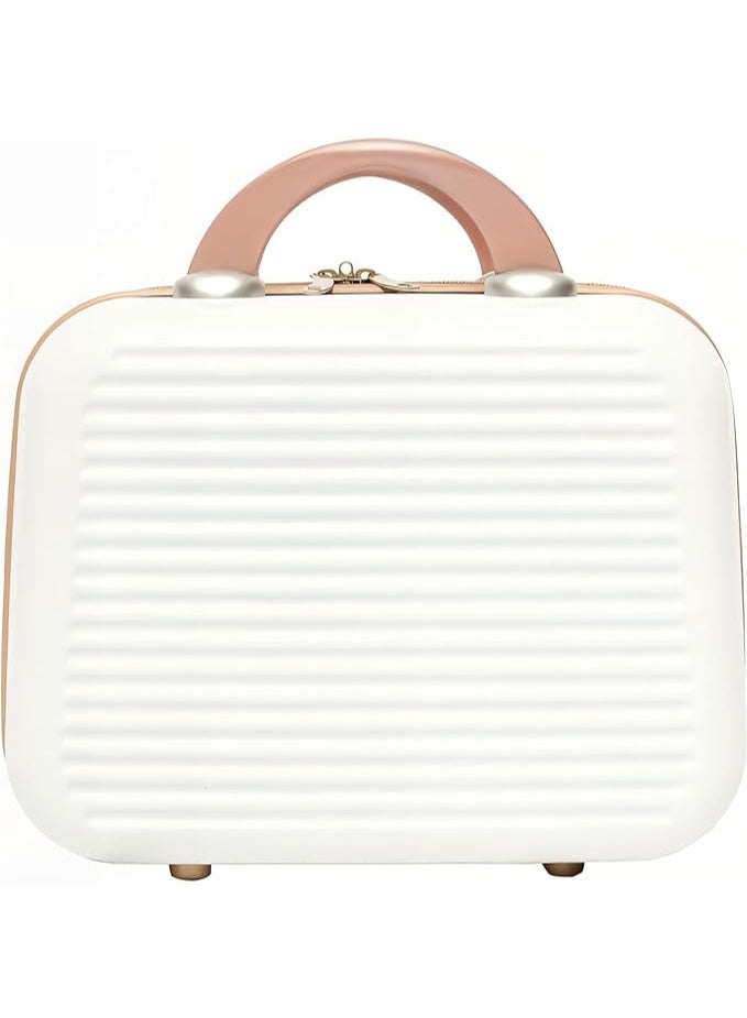 حقيبة مكياج بتصميم مخطط مقاس 13.5 بوصة، حقيبة صلبة متعددة الجيوب مع حزام مطاطي، لون أبيضحقيبة مكياج بتصميم مخطط مقاس 13.5 بوصة، حقيبة صلبة متعددة الجيوب مع حزام مطاطي، لون أبيض - Image 4